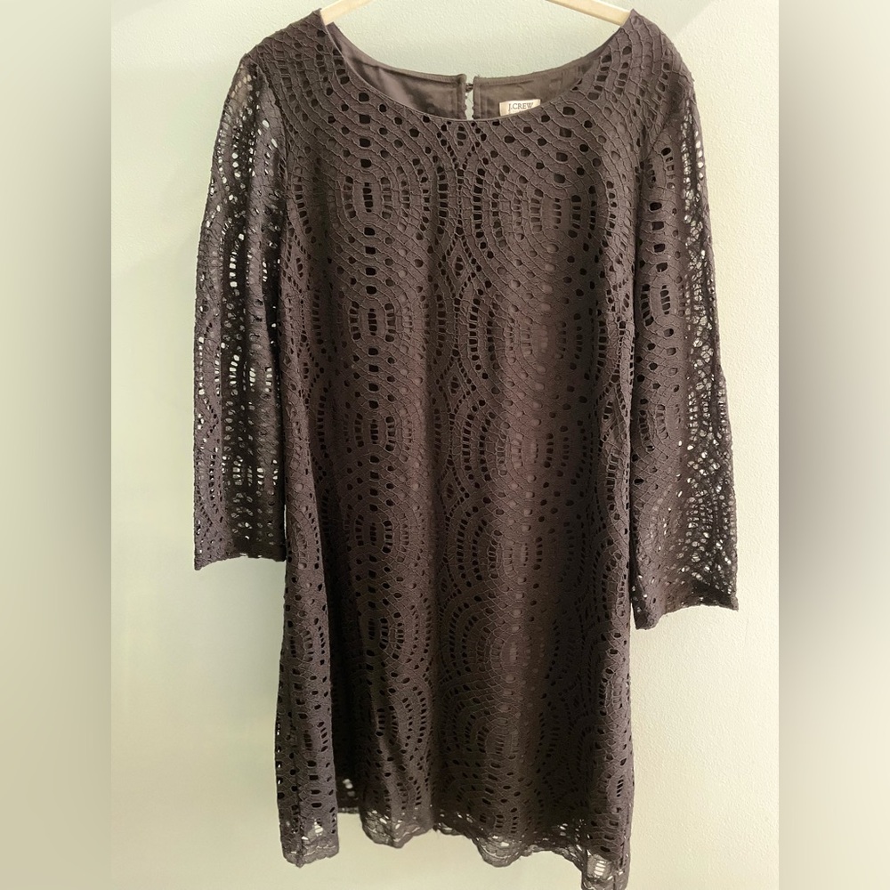 J.Crew Black 3/4 Sleeve Lace Shift Dress. Size 12